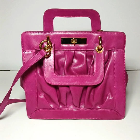 💗 Tosca Blu Bright Fuchsia Leather Shoulder Bag Structured and Chic 2-Way - Picture 1 of 11